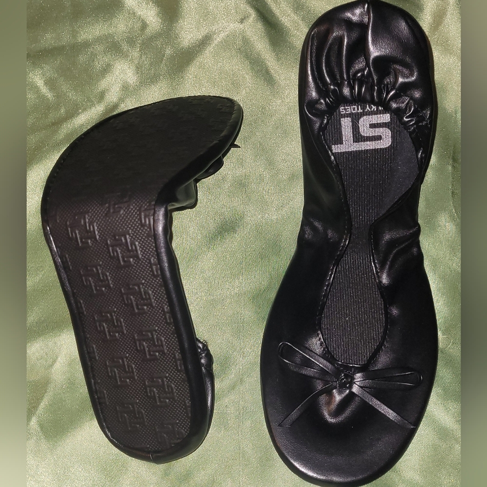 Silky Toes Foldable Trendy Black Ballet Flats for Women, Large